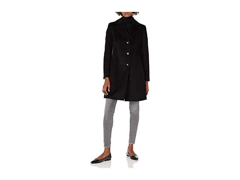Calvin Klein Women's Classic Cashmere Wool Blend Coat, Deep Black, 4