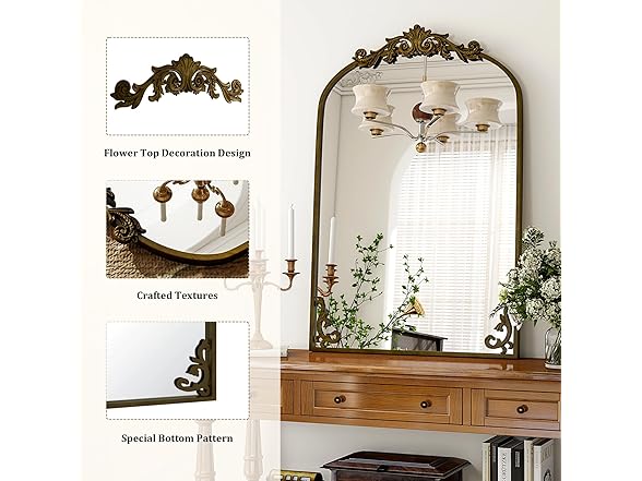 Vintage Ornate Baroque Arched Mirror