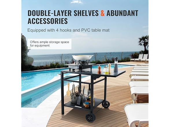 VEVOR Outdoor Grill Dining Cart with Double-Shelf