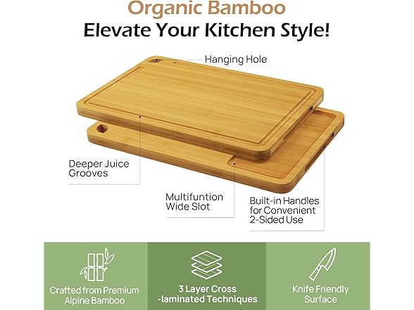 Wood Cutting Board for Kitchen - 3 Pack