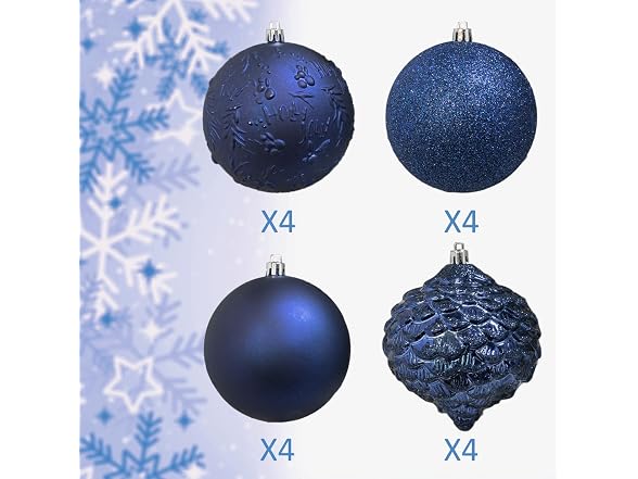 KI Store Large Dark Blue Christmas Balls 4-Inch 16pcs