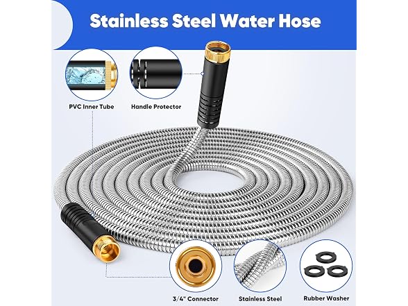 GAGALUGEC 50ft Steel Hose 10 Nozzles