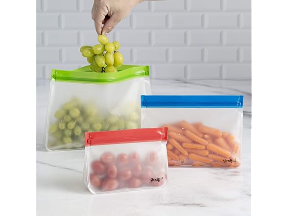 Goodful Reusable Standup Food Storage Bags (6 pack, Assorted Sizes)