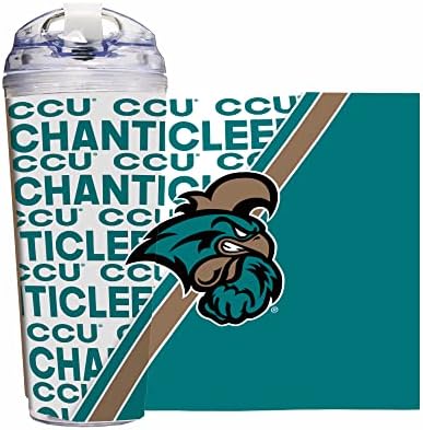 Rico Industries NCAA Coastal Carolina Chanticleers Standard 24oz Acrylic Tumbler with Hinged Lid, Officially Licensed Double Wall Tumbler with Straw,White