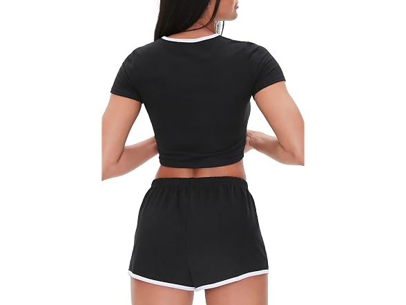 Forever 21 (S) Contrast-Trim Cropped Tee Set