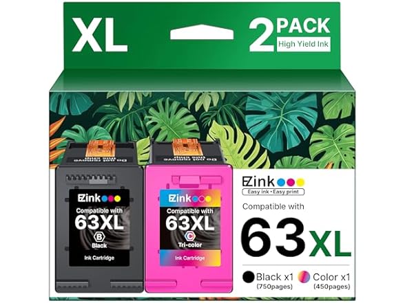 E-Z Ink 63XL Ink Cartridges Black and Color 2-Pk