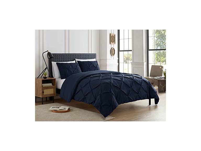 Sweet Home Collection SHC-PINTUCK-DUVET-NVY-K King Pintuck 3 Piece Duvet set Navy