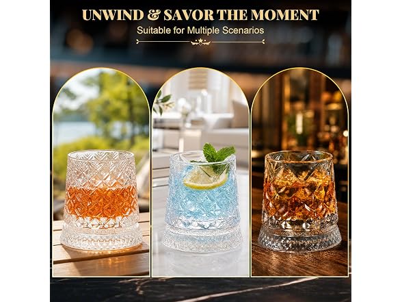 HBXCWYJ Spinning Whiskey Glasses, 2pk