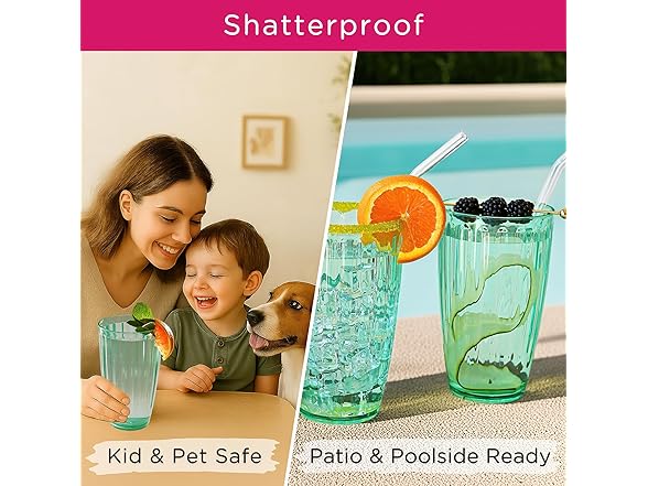 Kate Aspen Teal Fluted Plastic Drinking Glasses Set of 8