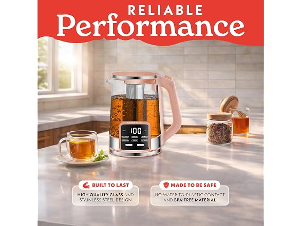 Gourmia Electric Glass Kettle - 1.7L Peach