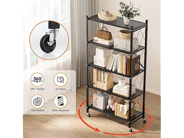 HealSmart Heavy Duty 5-Tier Foldable Metal Rack