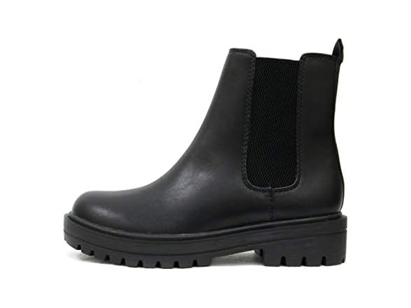 Soda Pilot ~ Women Lug Sole Low Heel Chelsea Fashion Ankle Bootie w/Double Elastic Gore (Black, usfootwearsizesystem, adult, women, numeric, medium, n