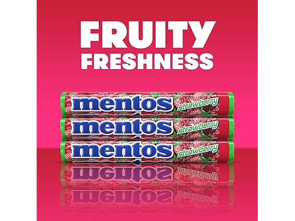 6CT Mentos Strawberry Chewy Mint Candy Roll