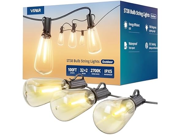 VIPAR Outdoor String Lights, 30FT