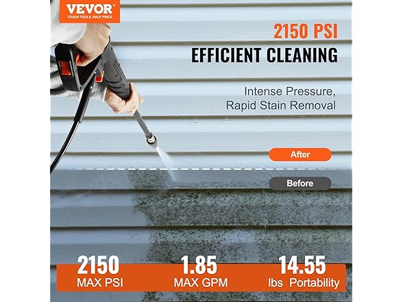 VEVOR Electric Pressure Washer, 2150-PSI 1.85-GPM