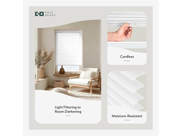CHICOLOGY Cordless Mini Blinds for Indoor, 27" W x 48" H