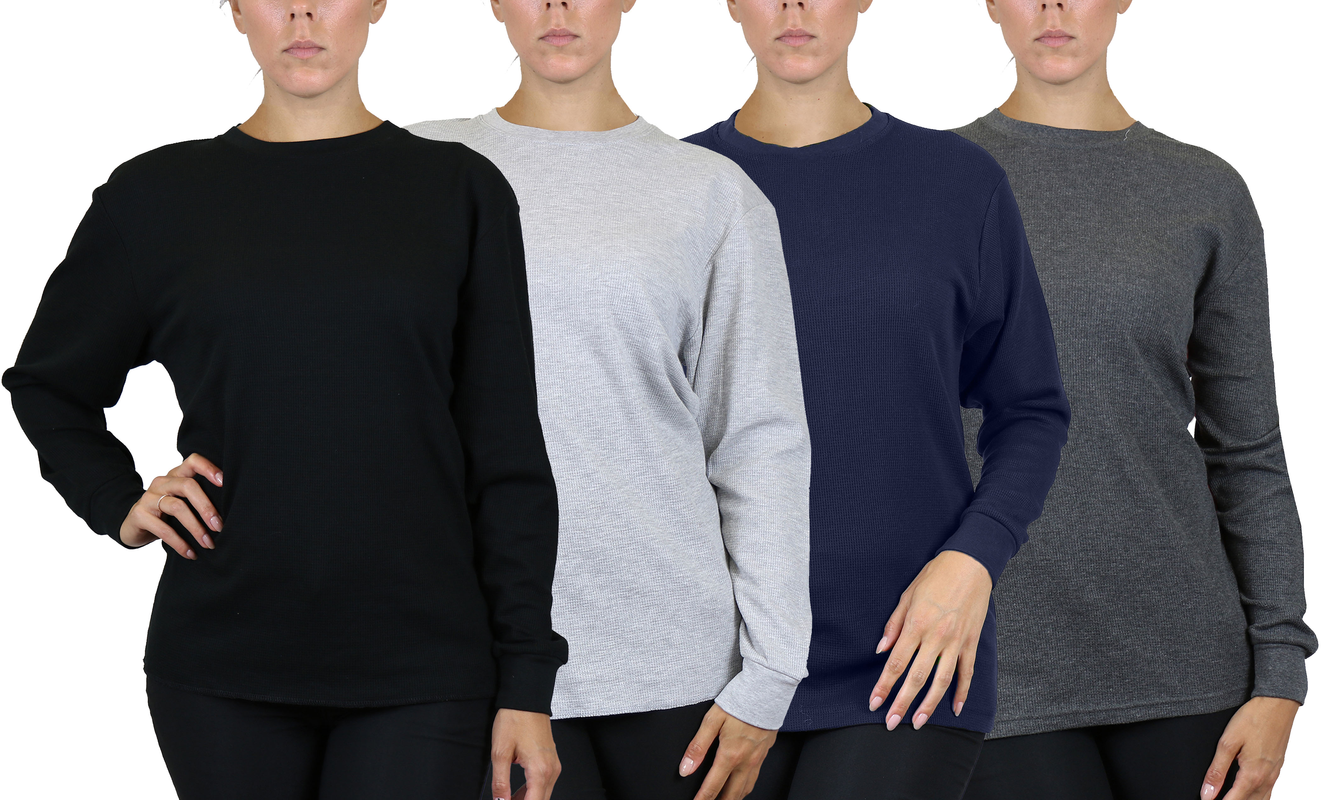 4Pk Womens Waffle-Knit Thermal Shirts - Gallery 11