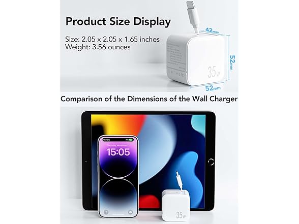 GLILAVOX 35W GaN Wall Charger w/Retractable Charging Cable