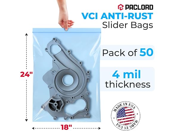VCI Reclosable Poly Bags Pack of 50-4 mil Heavy Duty VCI Anti-Corrosion Gun Protection Bag