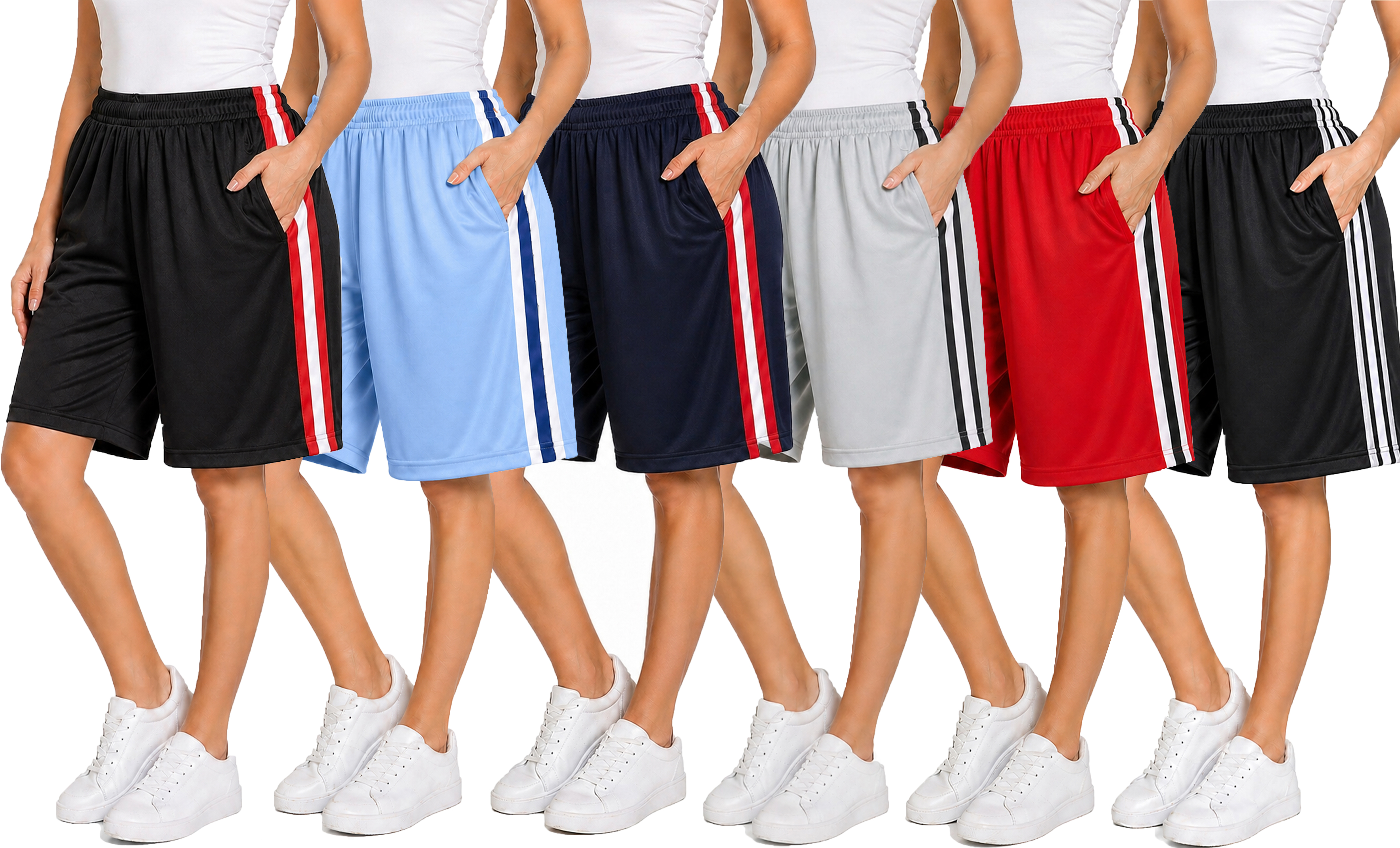 5Pk Womens Loose Fit Active Stripe Shorts - Gallery 5