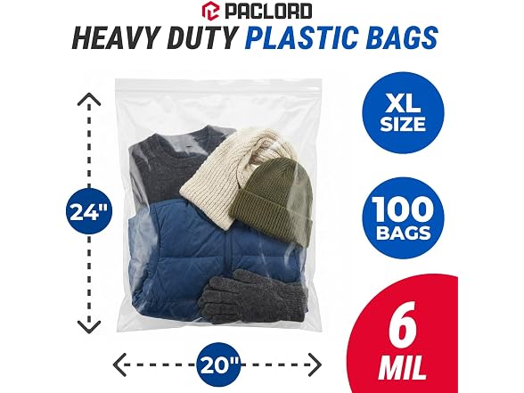 20" x 24" Extra Large Reclosable Plastic Zip Bags, 100 Count