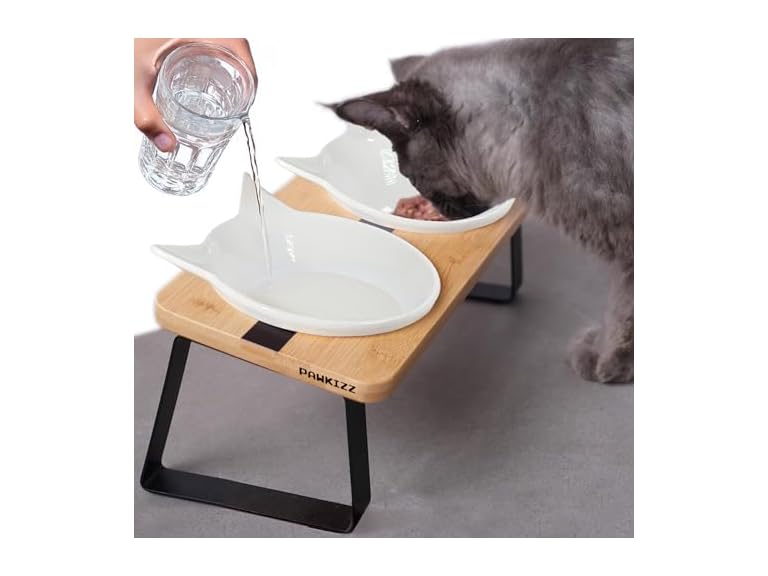 Elevated Cat Bowl Stand w/Ceramic Bowls