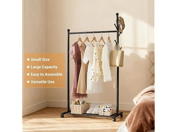 Heavy-Duty Portable Clothes Rack with Wheels Black