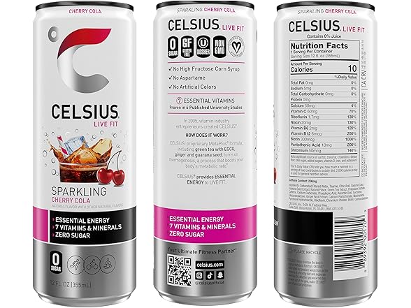 12PK CELSIUS Sparkling Cherry Cola, Energy Drink