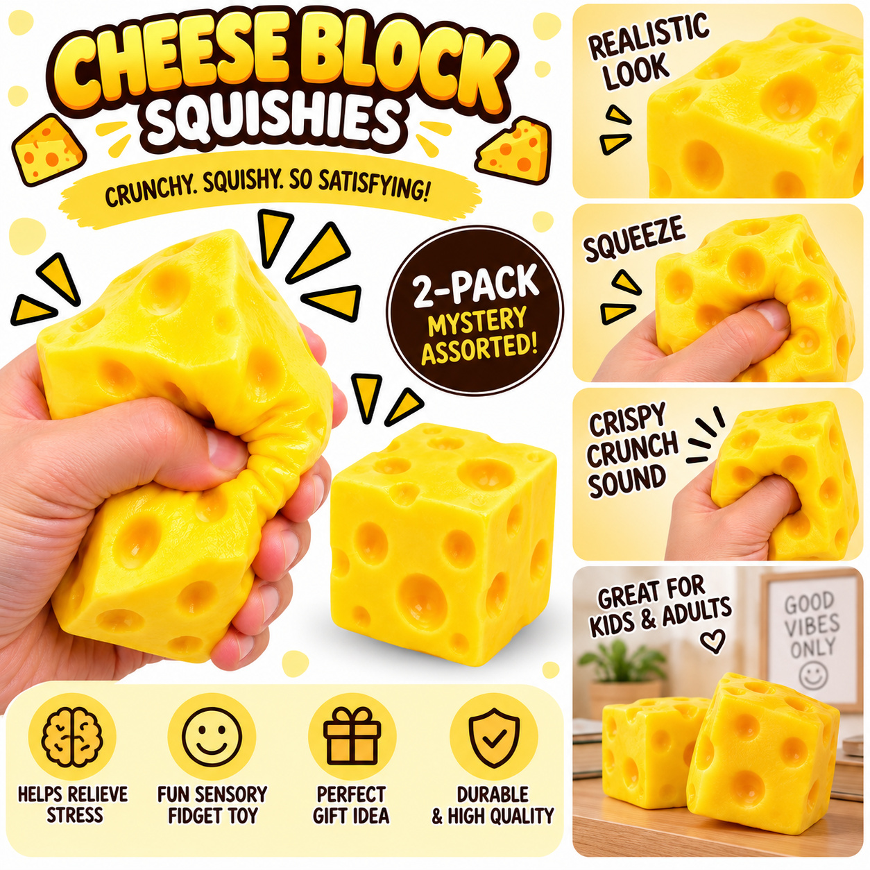 Cheese Block Crunch Squishy 2Pk - Gallery 6