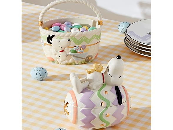 Lenox Peanuts Easter Snoopy & Woodstock Basket, Spring Home Decor