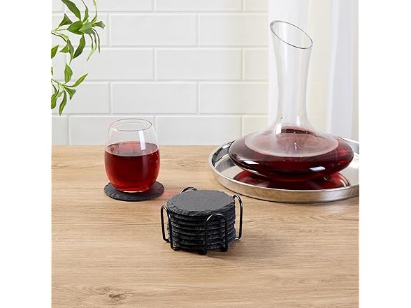 Restaurantware Round Slate Coasters Set 