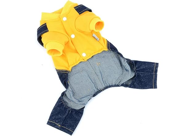 Bear Patch Denim Overalls for Small Dogs, Ye