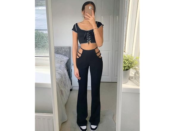 Zaful Women (M) High Waist Cut Out Ladder Pants