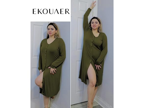 Ekouaer (S) Long Sleeve Nightgown Sleep Dress