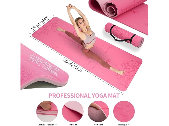 DICYWUDI Pink Yoga Mat Beginners Kit