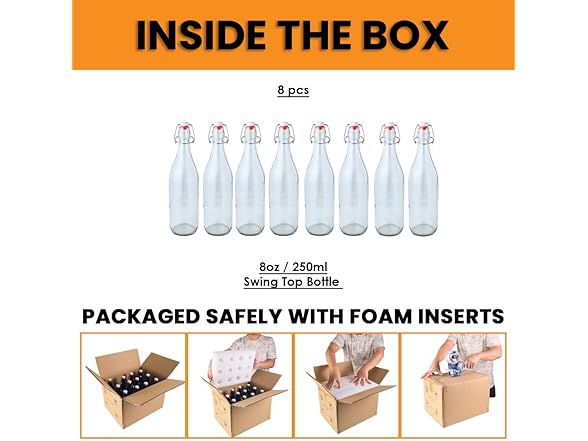 FastRack 8.5oz Swing Top Glass Bottles (Pack of 8) 