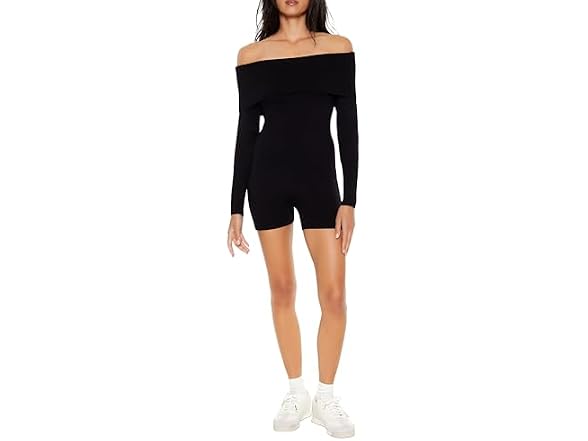 Forever 21 Women (S) Sweater-Knit Romper Black