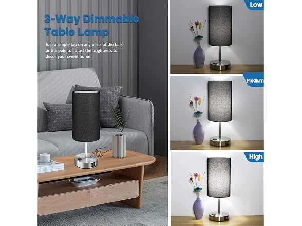 Brightever Black Touch Control Table Lamp Set of 2