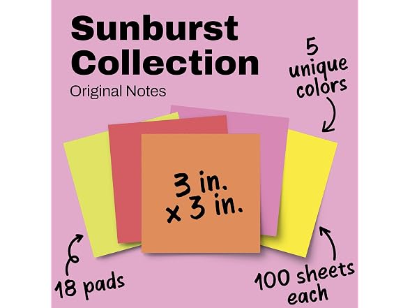 Post-it Notes 18 Pads 3x3 Sunburst