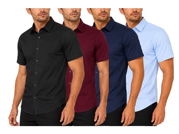 4Pk Mens S/S Cotton Stretch Dress Shirt (S-3XL)