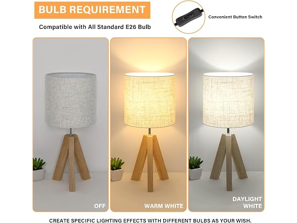 Brightever Wooden Tripod Nightstand Lamp