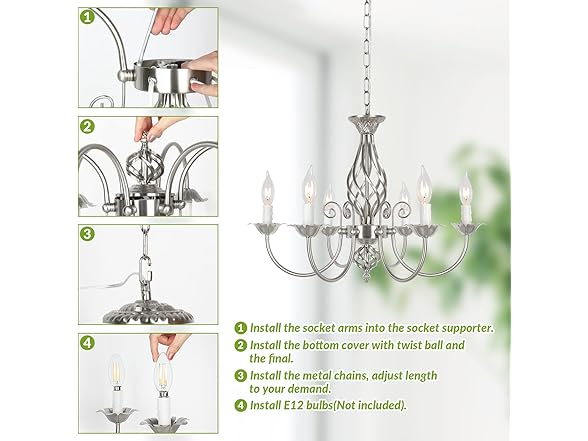 VerRon 6-Light Farmhouse Chandelier, Brushed Nickel