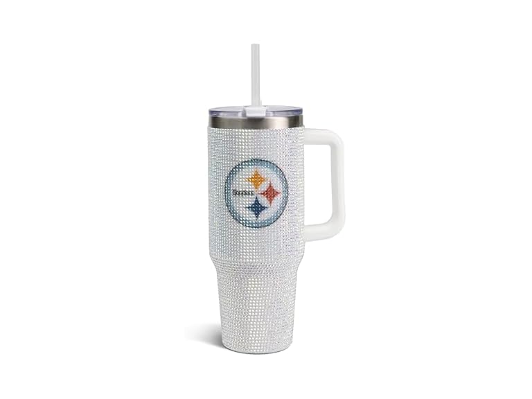 The Memory Company Officially Licensed NFL 40oz Stainless Steel Tumbler - Double Wall Insulated Travel Cup with Handle and Straw Lid - Crystal Rhinestone Design