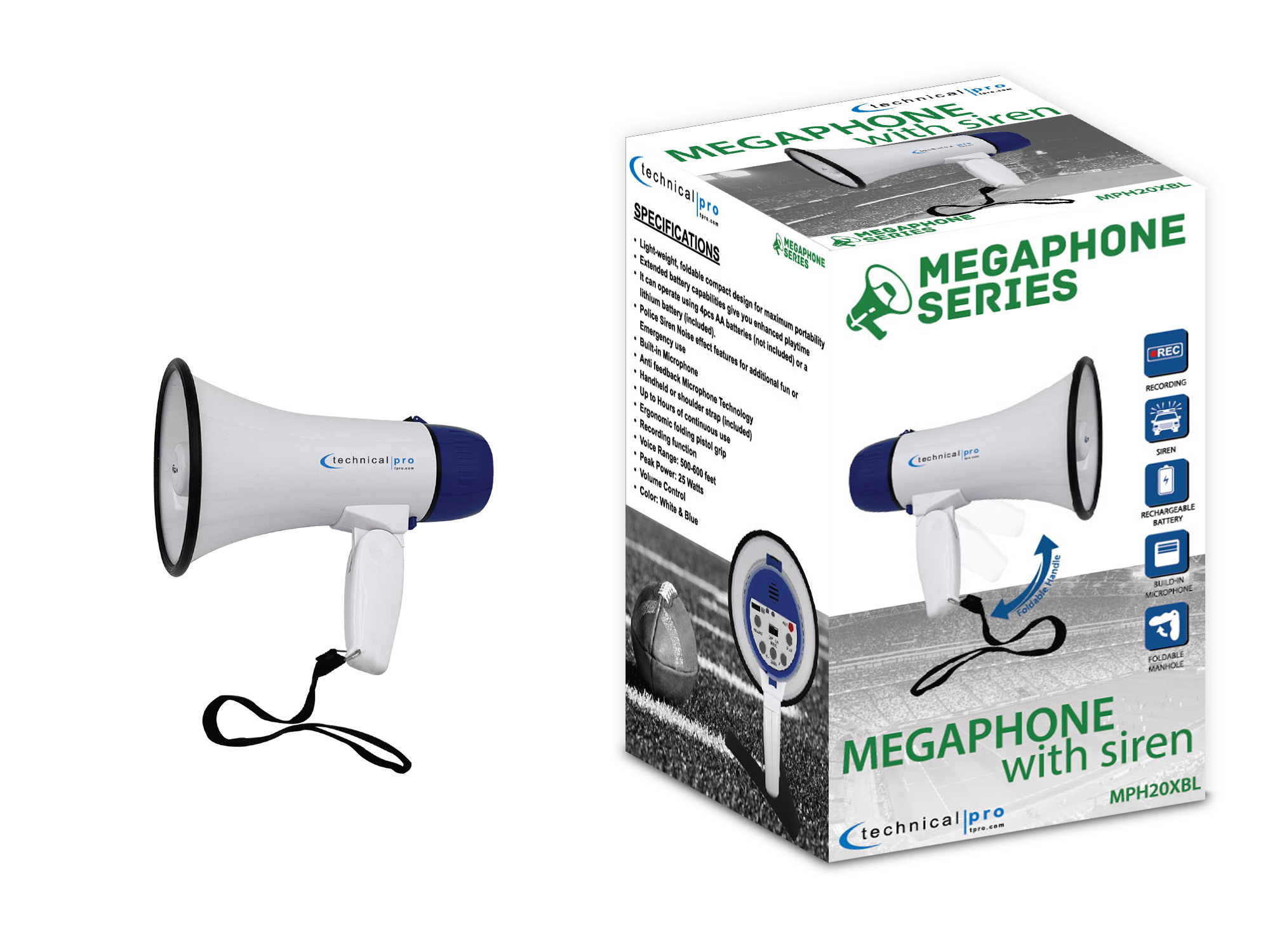 Rechargeable Megaphone with Siren & Recording - Gallery 3