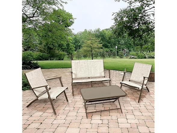Four Seasons Courtyard Novara 4 Piece Steel Folding Furniture Set