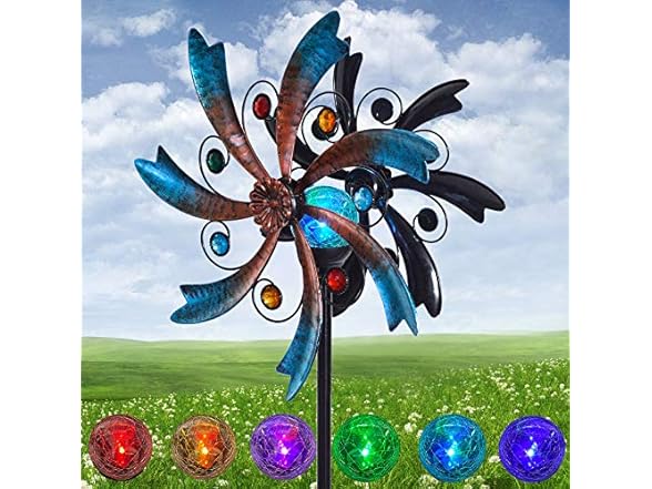 ALLADINBOX 57 in Solar Wind Spinner with LED Lights Blue