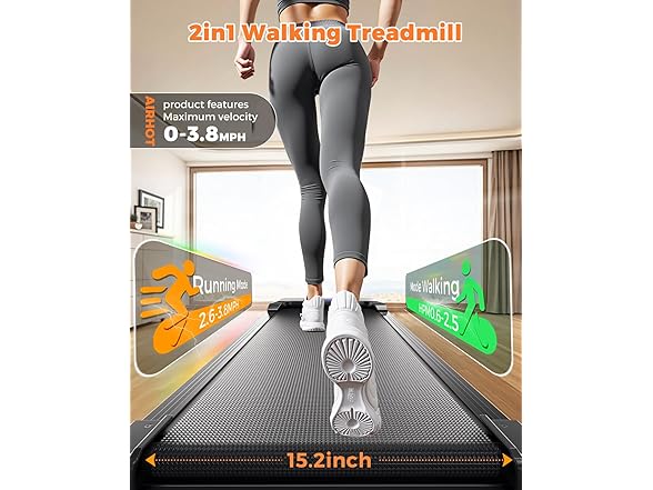 AIRHOT 3in1 Walking Pad - 2.5HP Walking Pad Treadmill with 6% Incline, LED Display, Remote Control, Portable Treadmill for Home Office, Support Jogging/Running/Climbing (Open Box)