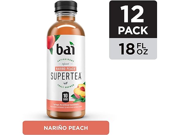 12CT Bai Iced Tea, Narino Peach, Antioxidant Infused