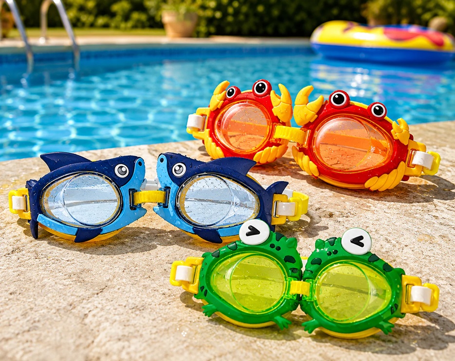 Kids Swim Goggles 3PK Crab Frog & Shark - Gallery 8