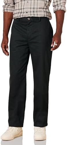 Amazon Essentials Men's Classic-Fit Wrinkle-Resistant Flat-Front Chino Pant (Available in Big & Tall), Black, 33W x 29L